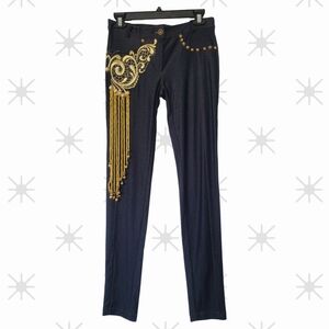 Elegant Strecth Denim and Gold Women's Pants